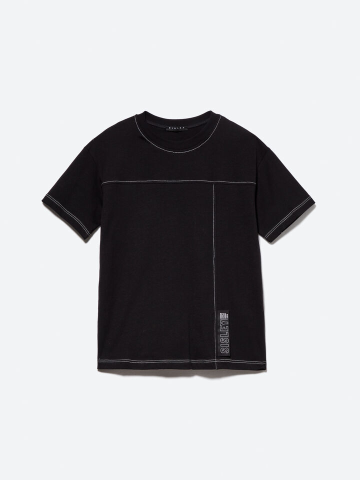 T-shirt à étiquette siglée - null - Noir | Sisley Young image number 1